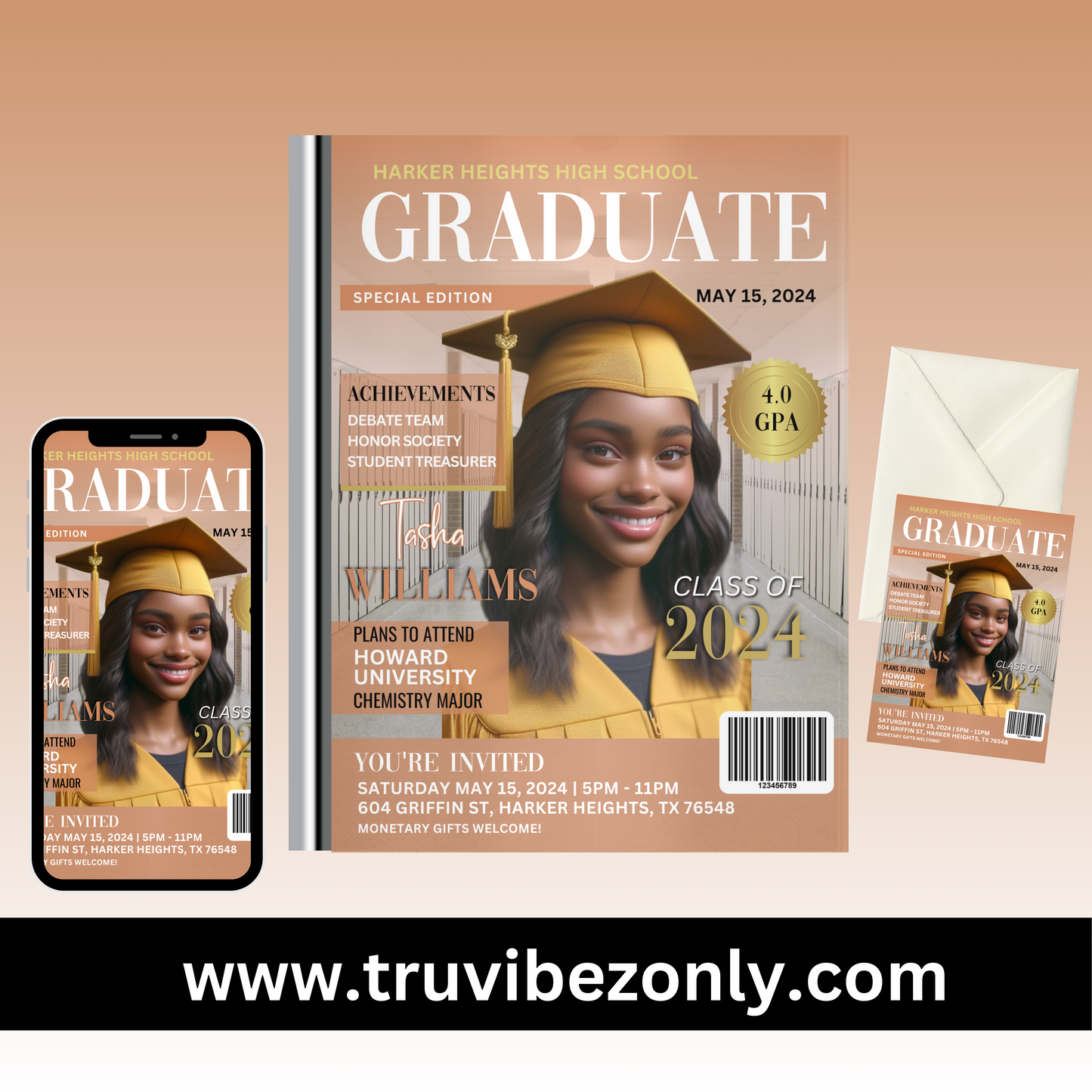 Graduation Invitations w/mockups (Editable)