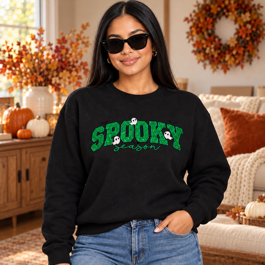 Spooky Season Green Glitter Appliqué Crewneck